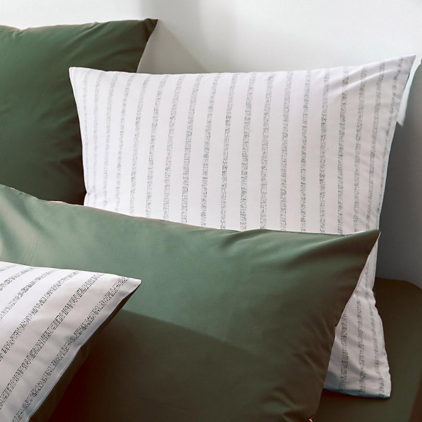 Housse de couette en percale de coton à rayures (140x200 cm - Vert Olive)