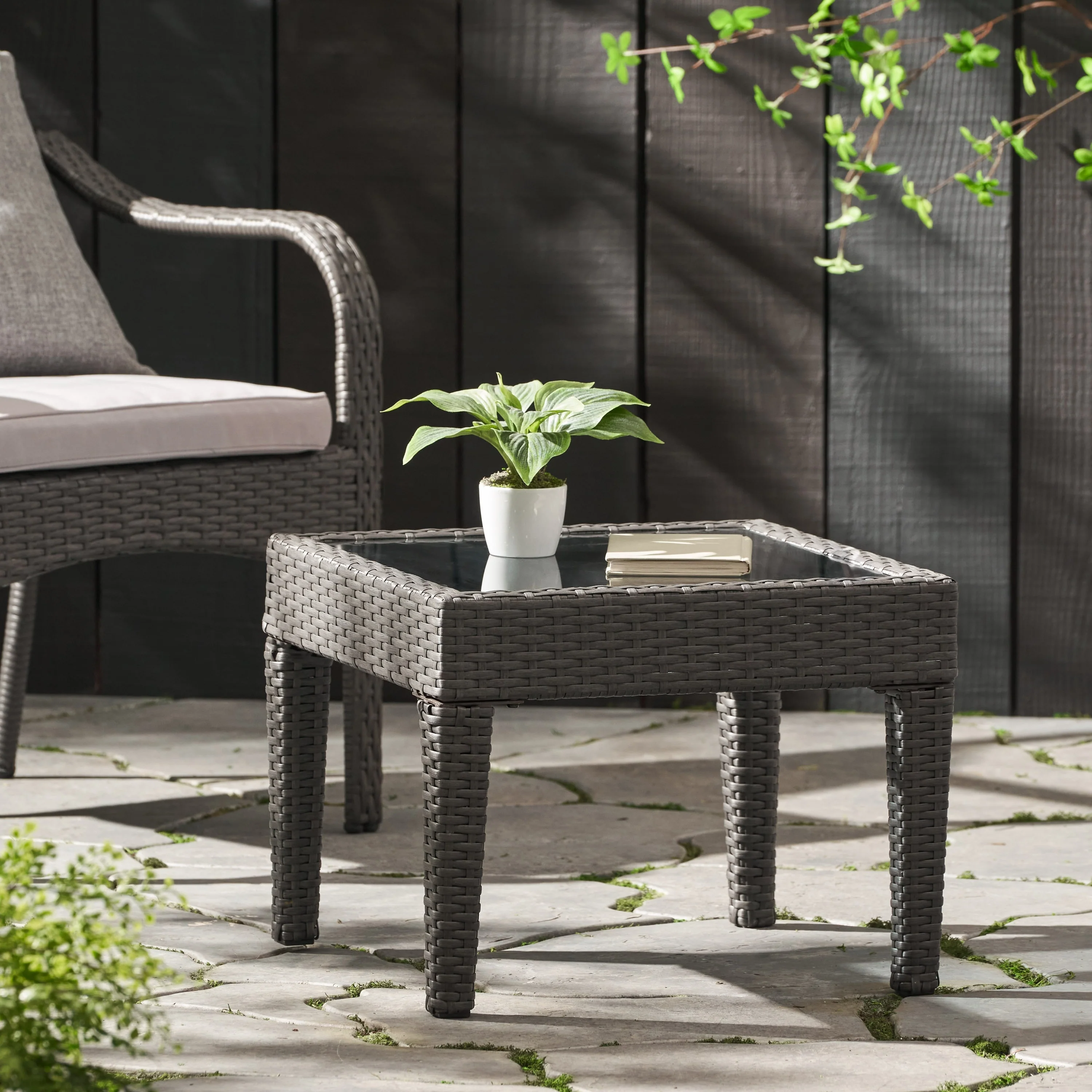 Outdoor Antibes Wicker Side Table by Christopher Knight Home