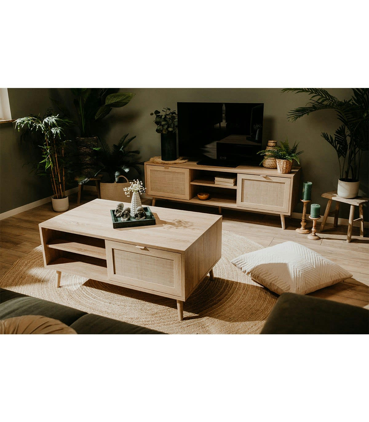 BALI - Table Basse 2 niches L100 cm - Impression effet rotin