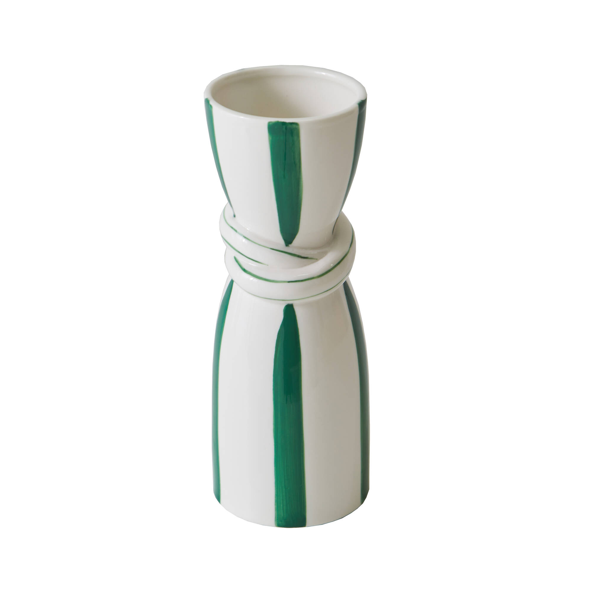 Vase grès rayé blanc vert