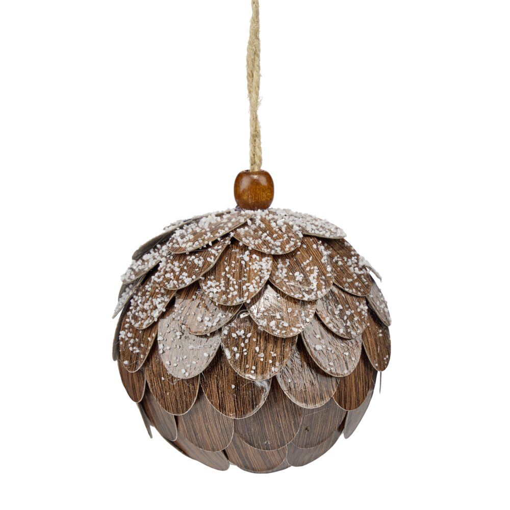 Boule de No&euml;l bois champêtre à suspendre Ø8 cm (2 modèles)