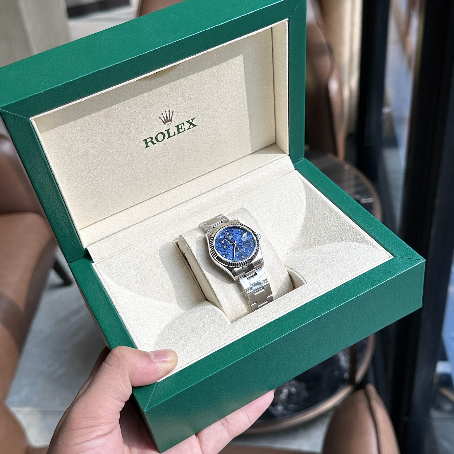 Rolex Datejust 316L Steel Blue Dial CZ Diamonds 31mm Oyster AAA Replica