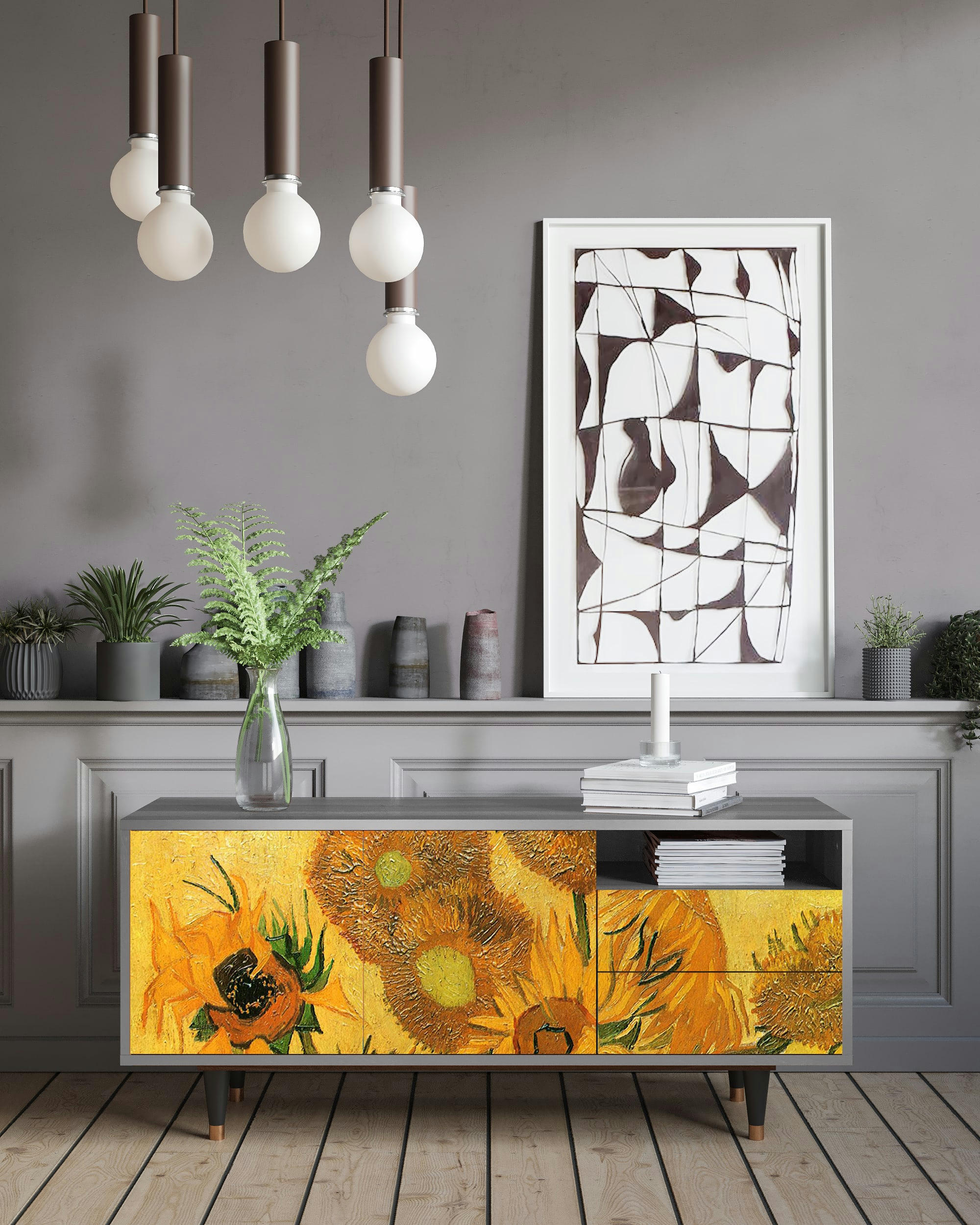 SUNFLOWERS BY VINCENT VAN GOGH - Meuble TV  jaune 2 tiroirs et 2 portes L 125 cm