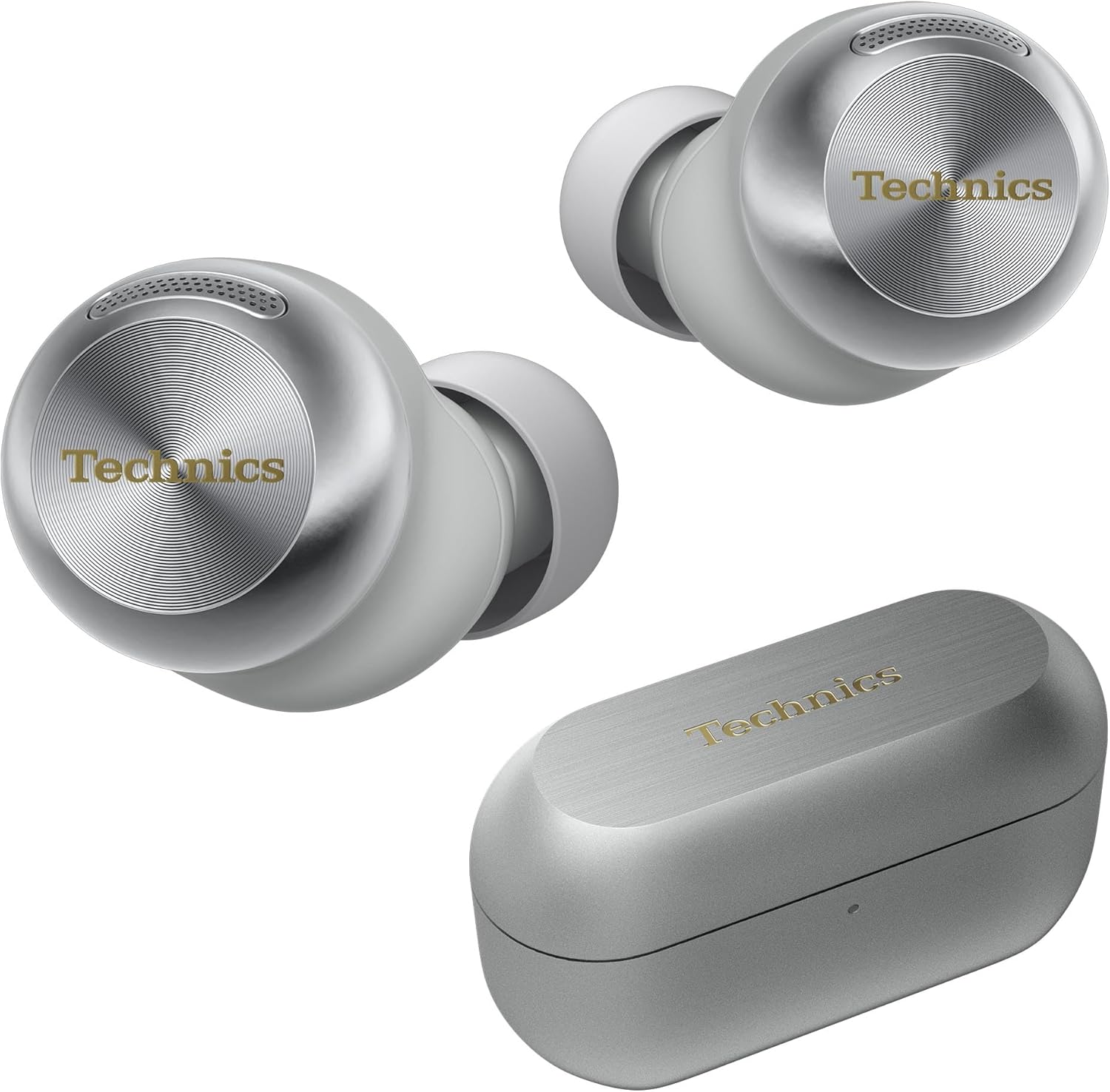 Technics Reference Class Hi-Fi Wireless Earbuds  Dolby Atmos with Head Tracking  Adaptive Noise Cancelling  3 Device Multipoint  10-hr Battery  Wireless Charging  Improved Fit - EAH-AZ100-S (Silver)