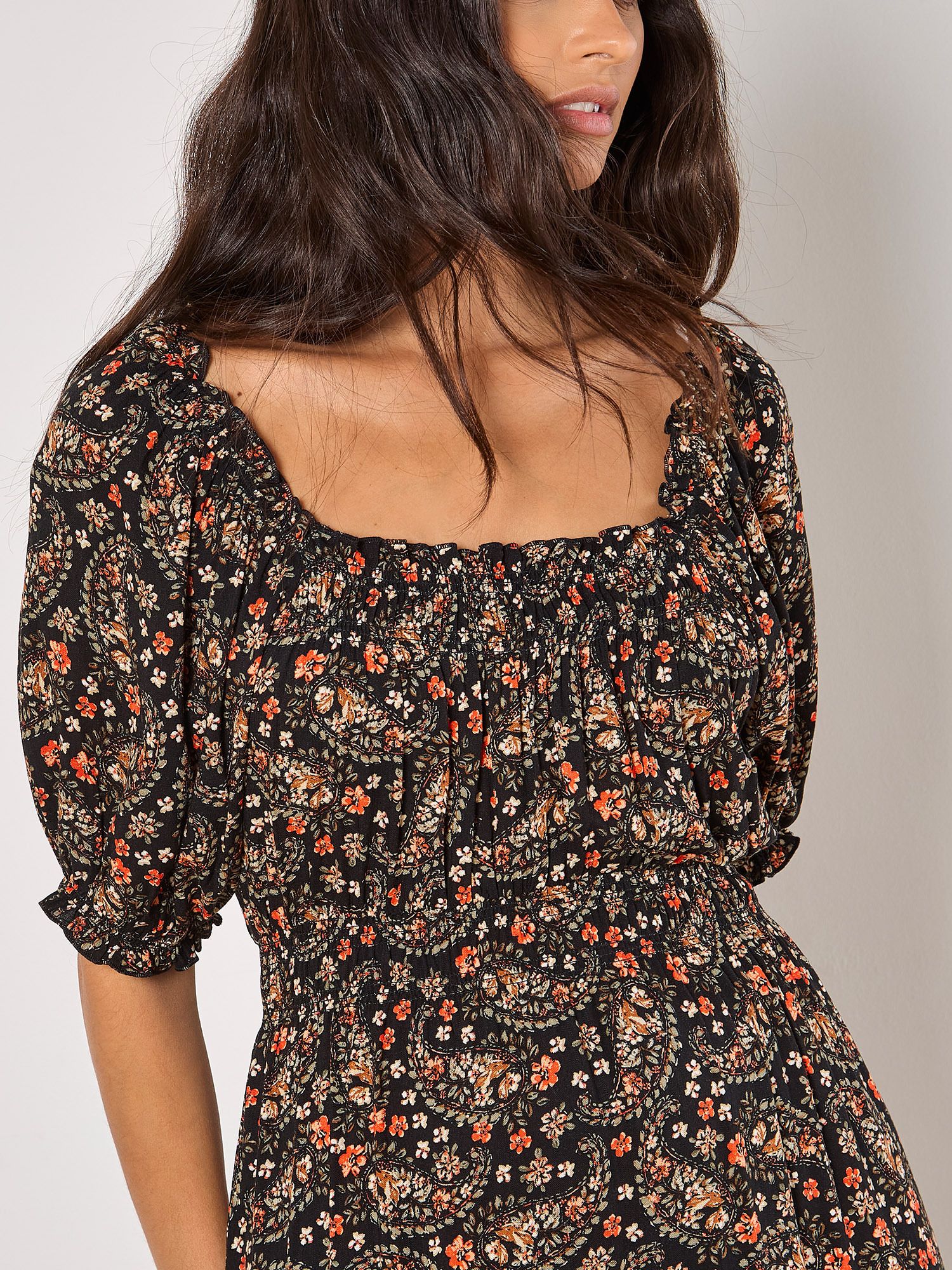 Apricot Floral Paisley Milkmaid Maxi Dress