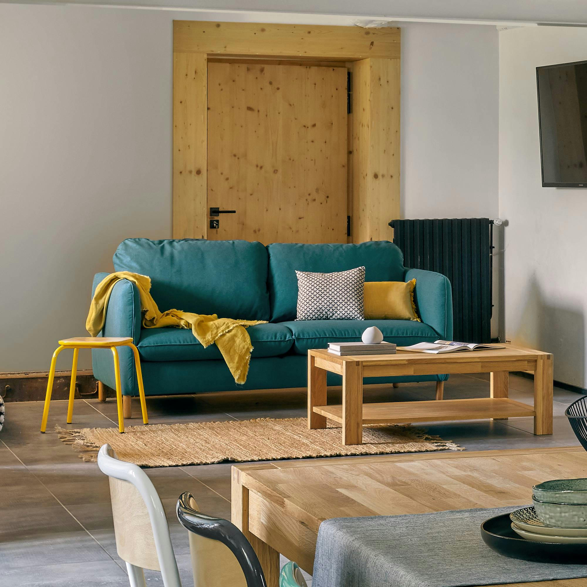 PORTIMO - Canapé convertible en tissu bleu paon