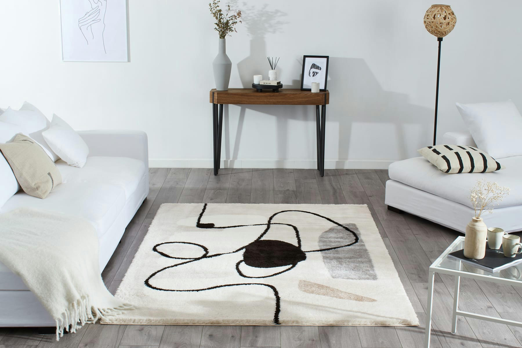 LASSO - Tapis abstrait beige, noir et gris - 160x230 cm