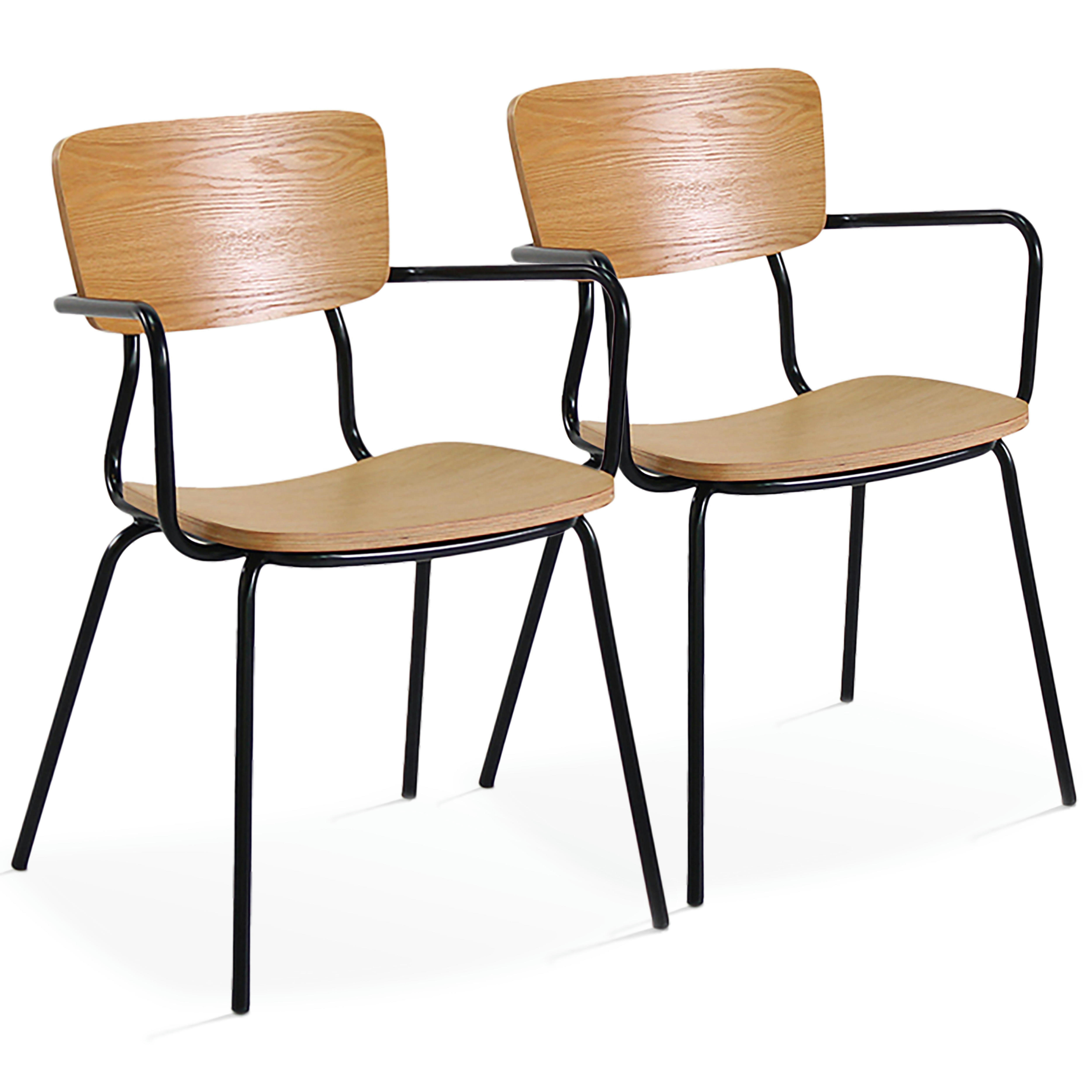 SKOLA - Lot de 2 chaises avec accoudoirs en bois
