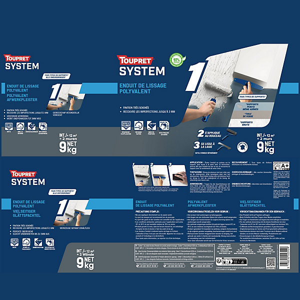 Enduit de lissage polyvalent Toupret System 1 - 9 kg