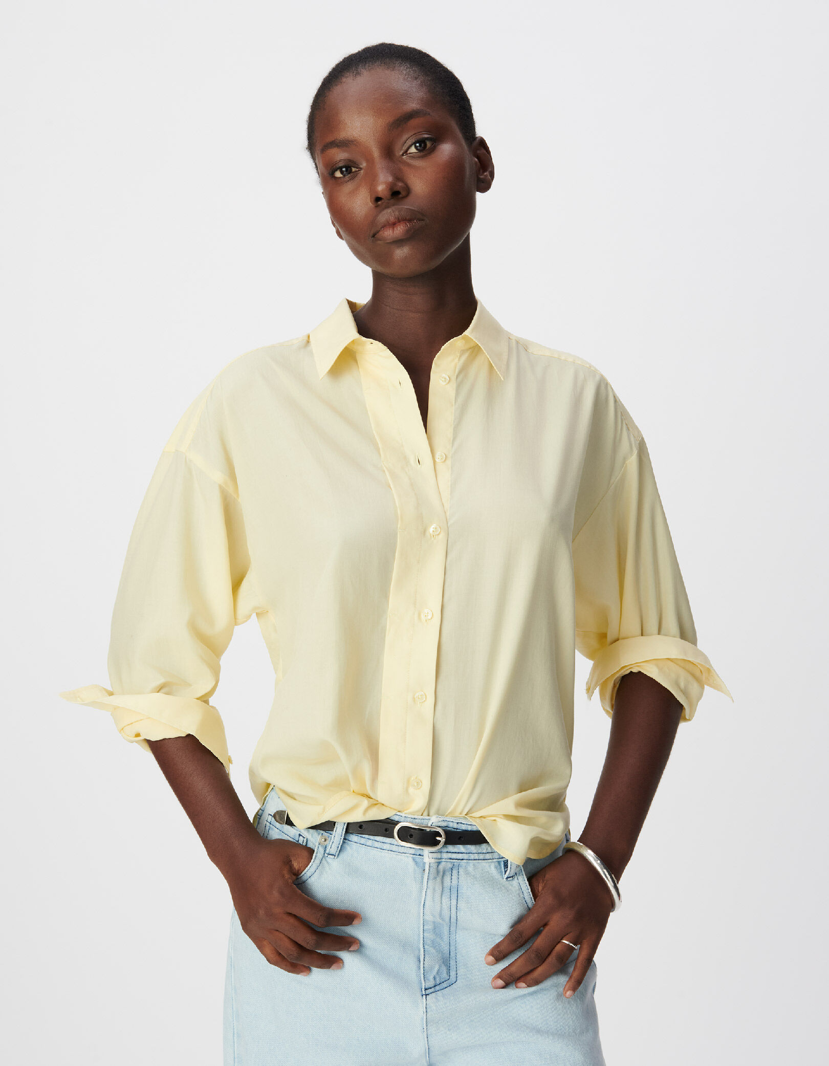 Chemise manches longues loose jaune Lyocell® Femme