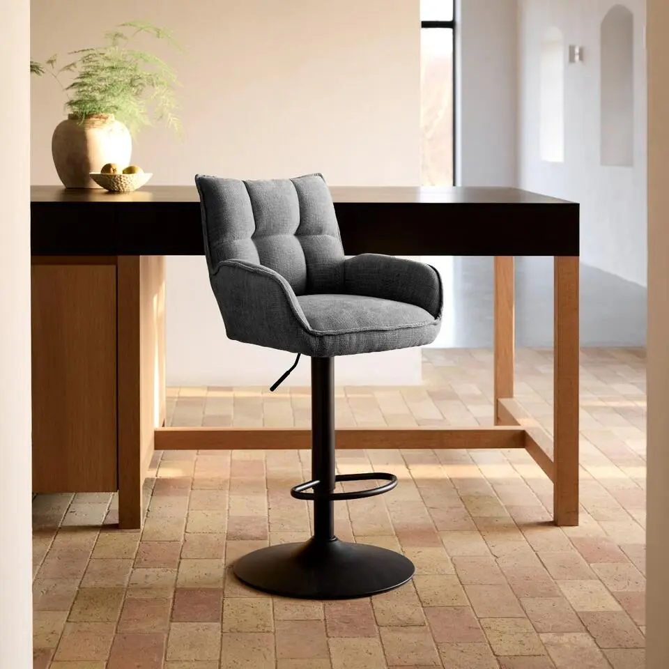 Barstoel Grijs Stof - Verstelbaar - Marilla - Set van 2