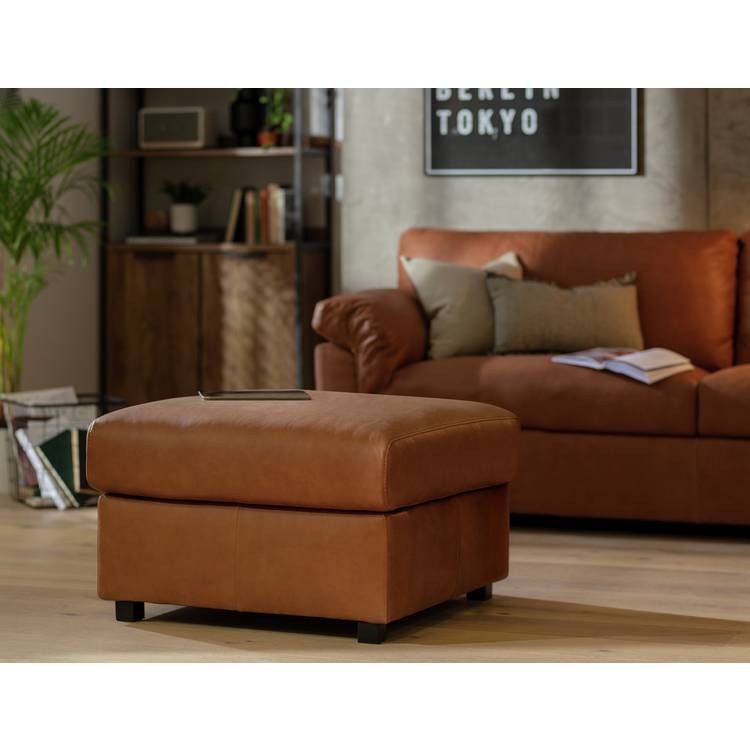 Habitat Florence Leather Footstool - Tan