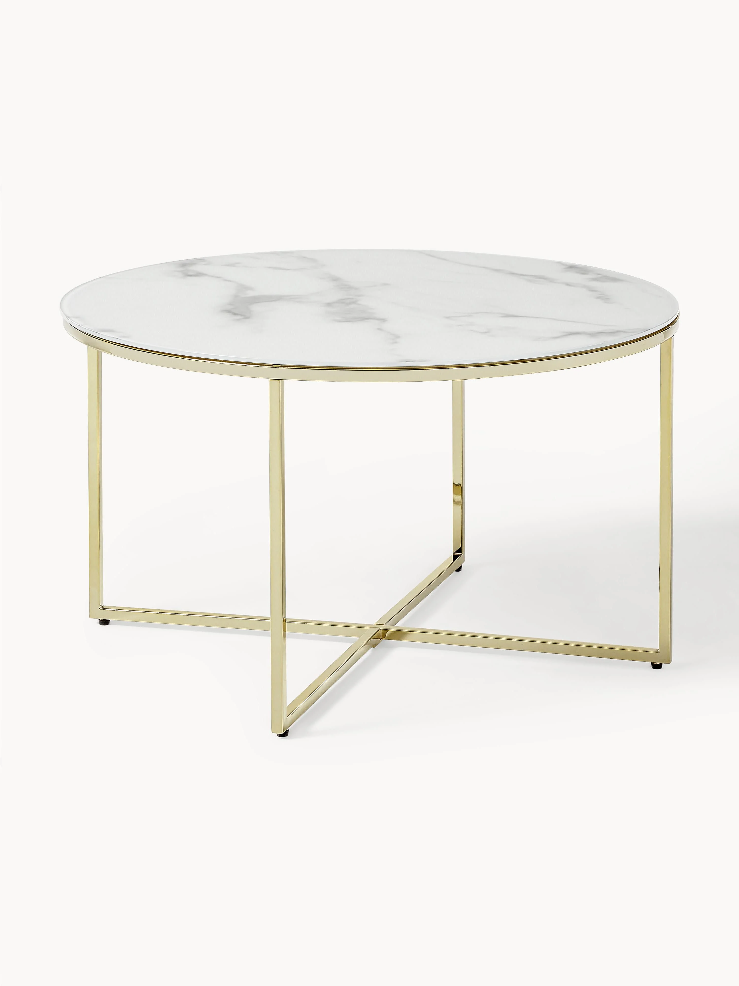 Runder Couchtisch Antigua mit Glasplatte in Marmor-Optik