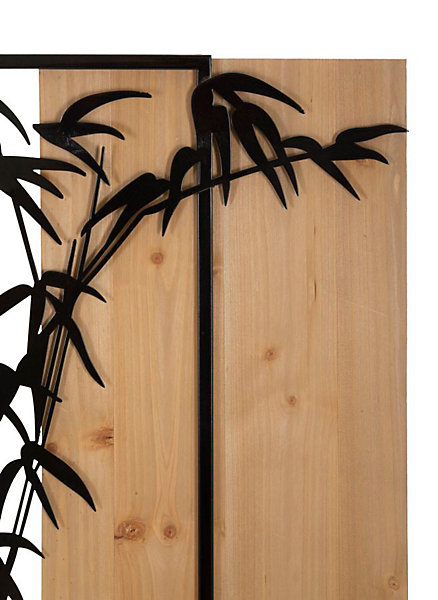 Panneau décoratif 3D en métal noir bois brun bambou 58x2x80 cm