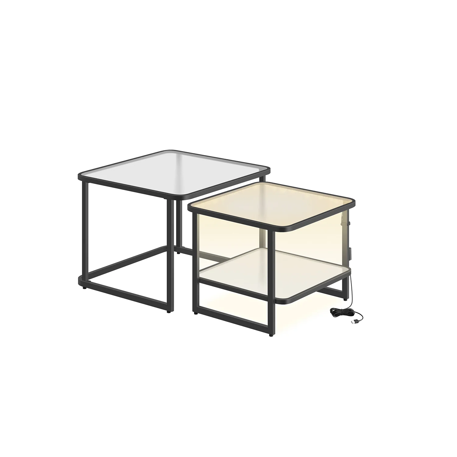 Lot de 2 tables de salon gigognes avec led