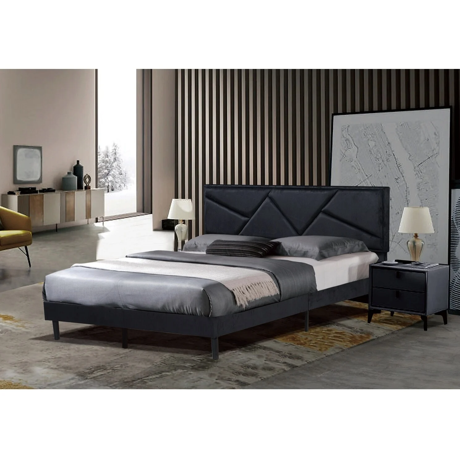 Modern Minimalist Upholstered Bed Frame with Button Tufting and Quiet Slats