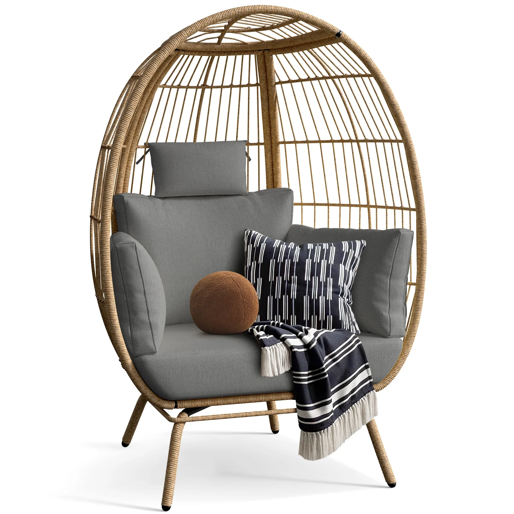 Moasis 40 Wide Outdoor Patio Wicker Egg Chair with Upholsteted Cushions