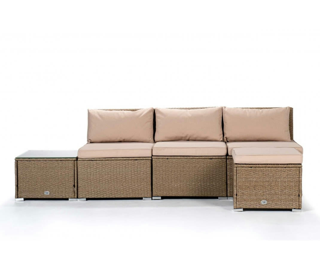 BAHAMAS - Salon de jardin Ensemble Central 4 Places Beige Rotin Synthétique