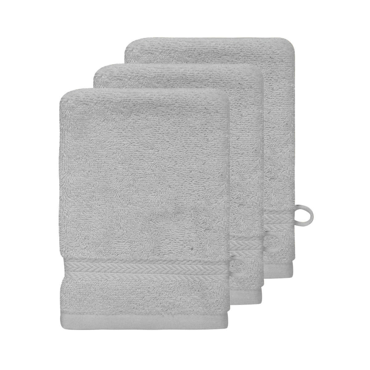 LUXURY - Lot de 3 gants de toilette 550gr/m²  gris perle 16x22 cm