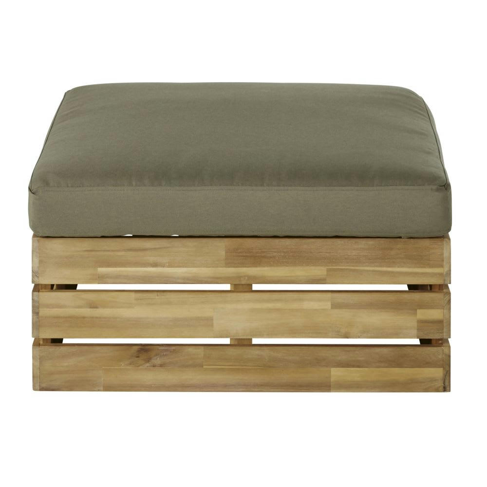 Floripa Business - Pouf de jardin modulable professionnel en acacia massif et coussins vert kaki