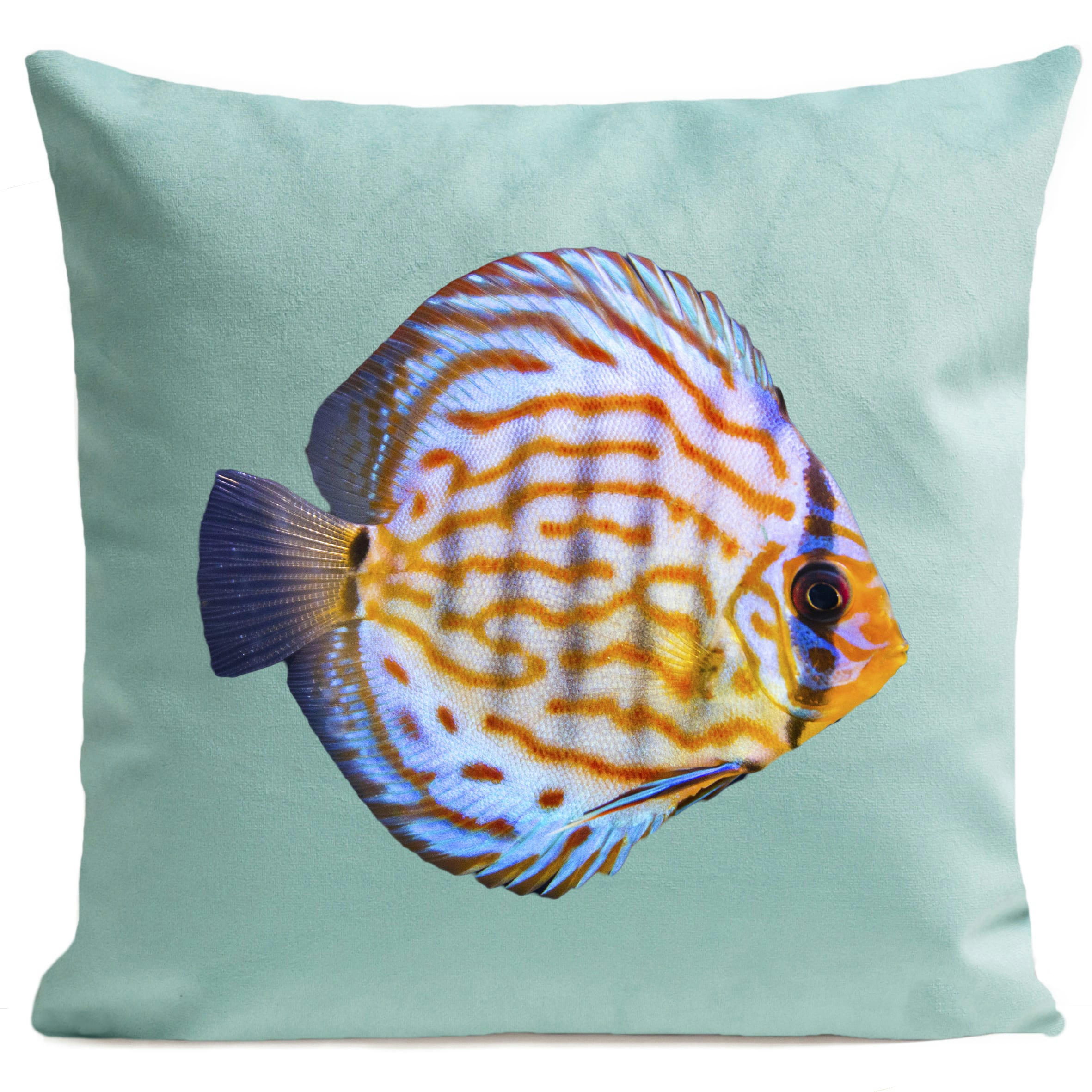 - Coussin bord de mer poisson suédine bleu 40x40cm
