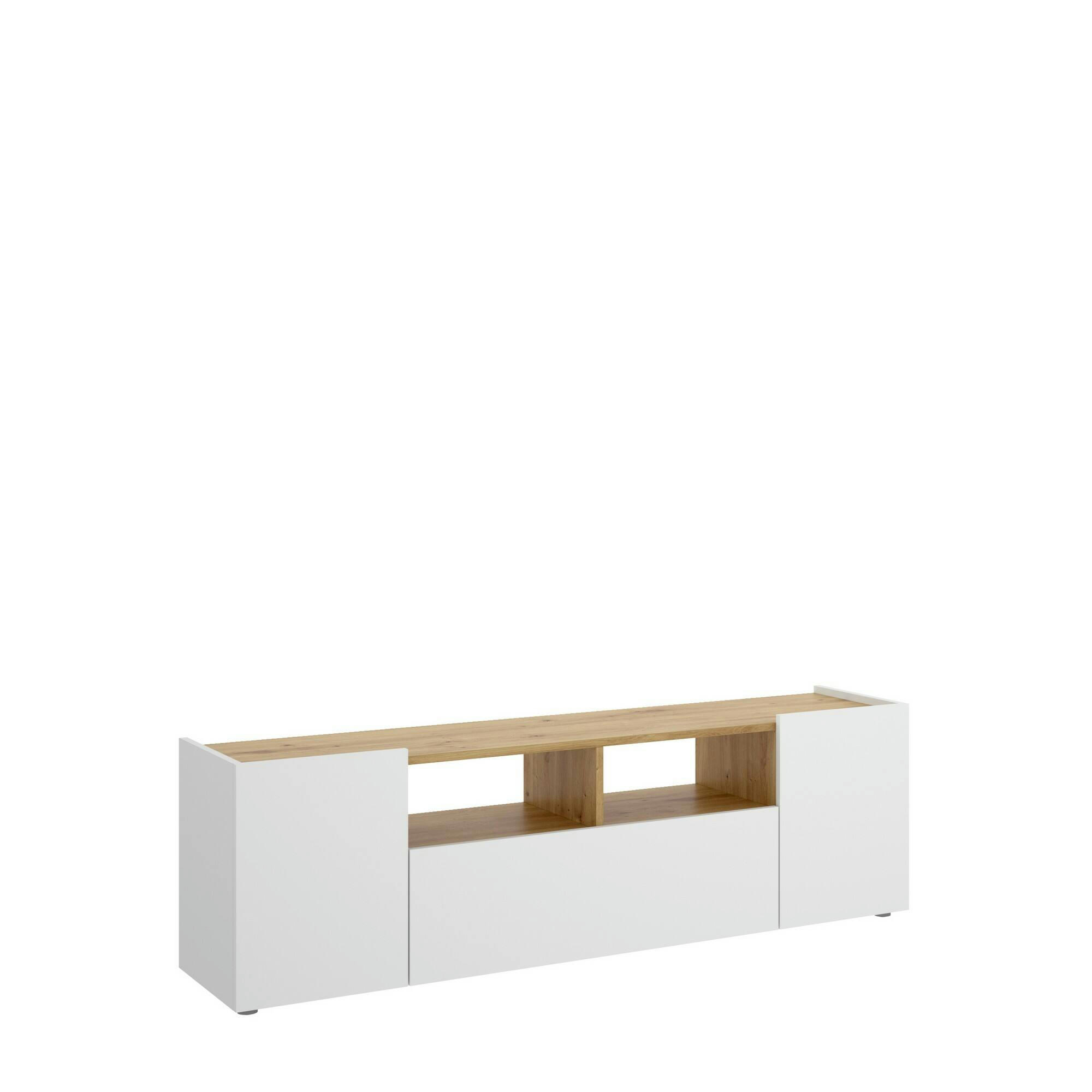 DCOTAL - Meuble TV effet bois blanc et chêne noueux