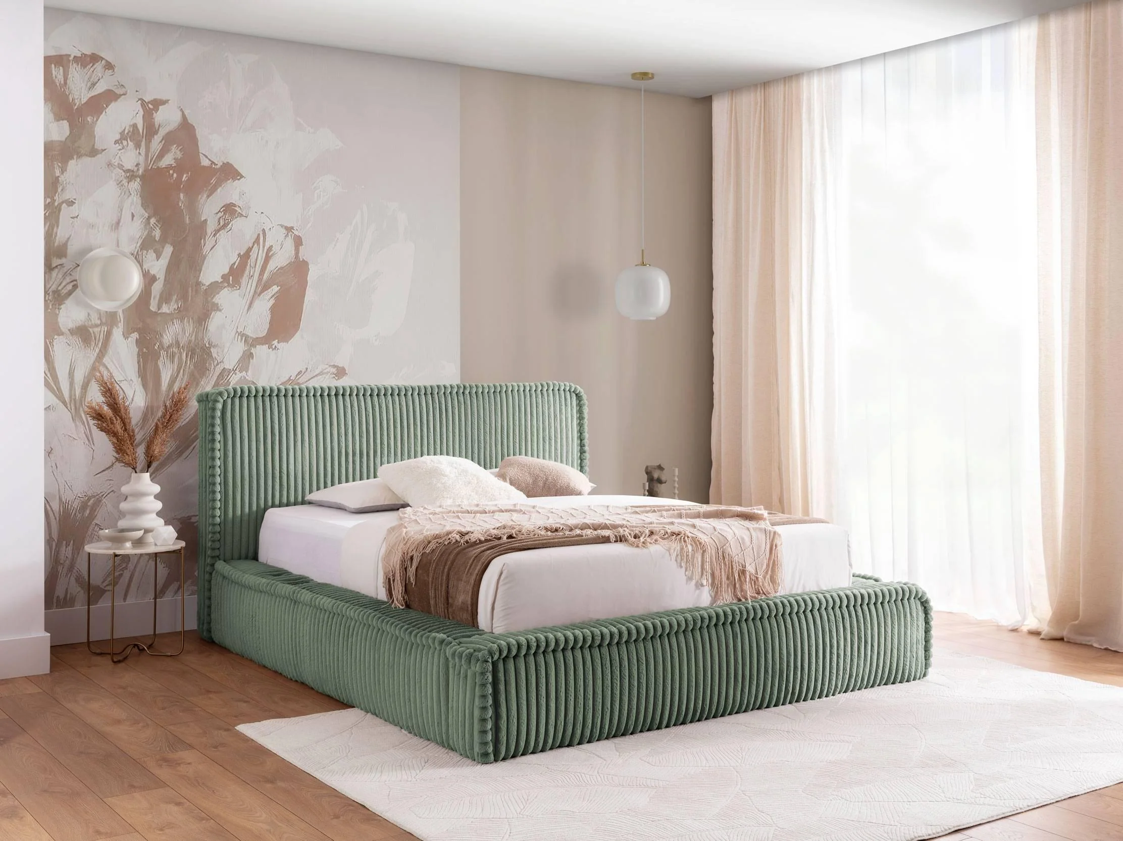 Bedframe Mirras in brede ribstof 200 x 200 cm