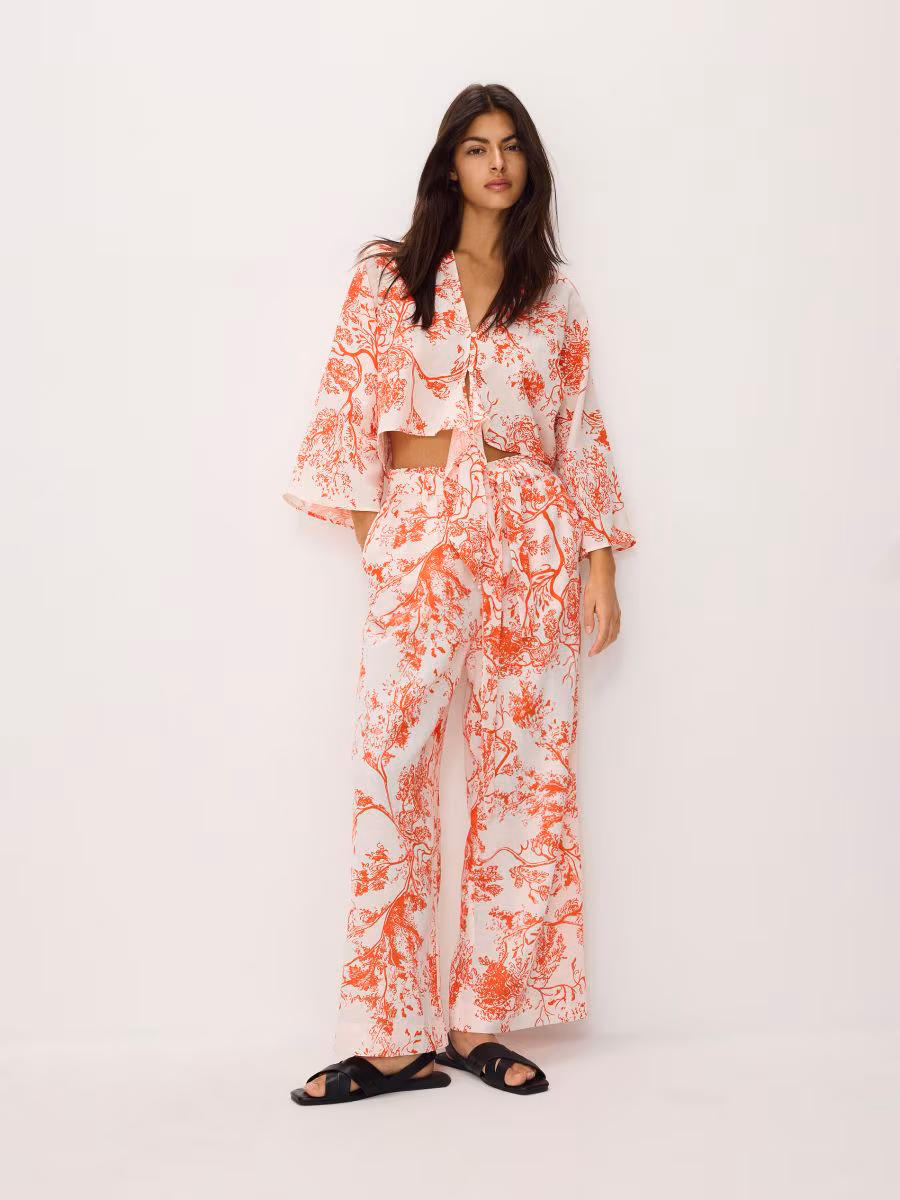 Culotte Trousers With Linen Blend