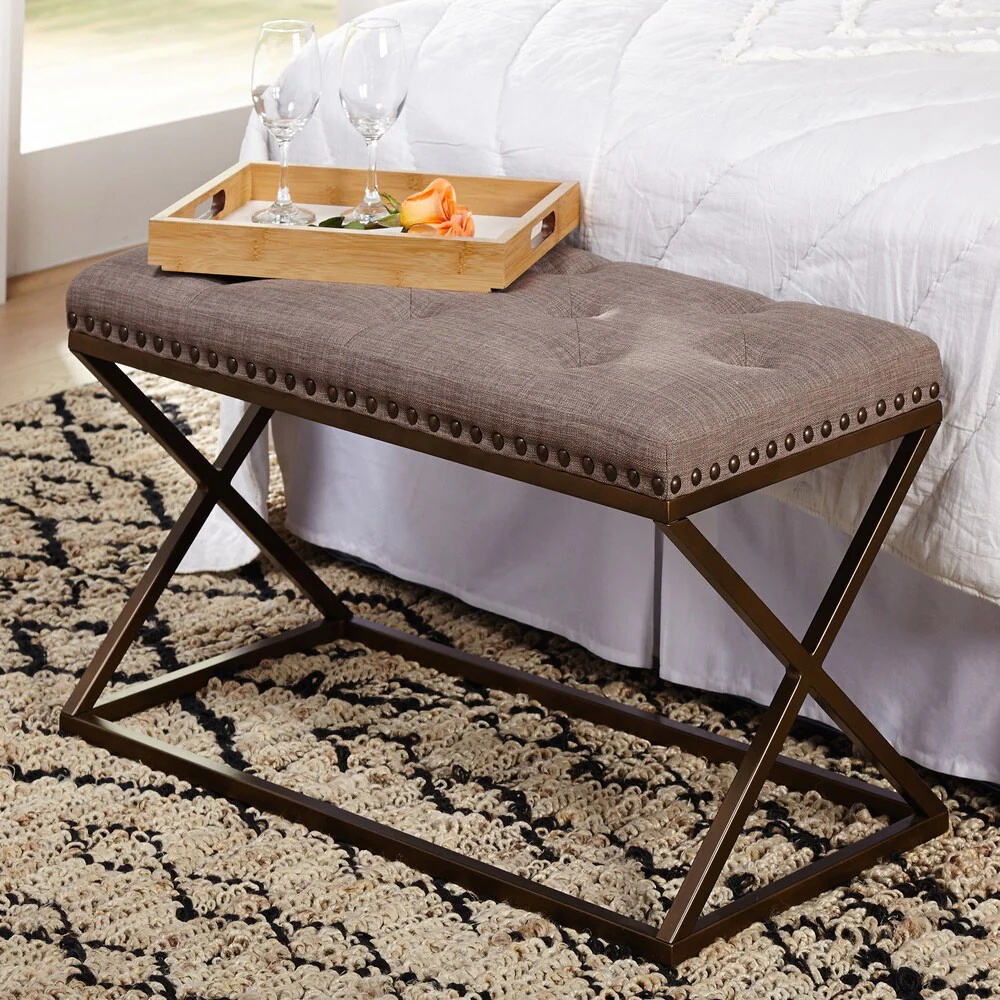 Simple Living Ollie Contemporary Glam Linen Metal Bench