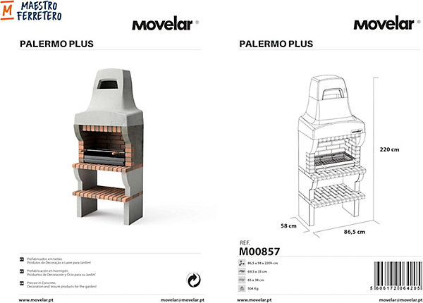 MOVELAR - Barbecue en Béton Préfabriqué pour Bois et Charbon PACK 2 PALERMO (Gris/Terre Cuite - 346x58x220 cm) M00901 - Extérieur