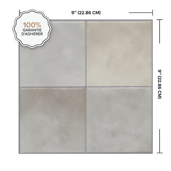 Crédence Adhésive Cuisine et Salle de Bain x4 - Carrelage Mural Smart Tiles, Beige et Gris - 22,86 x 22,86cm