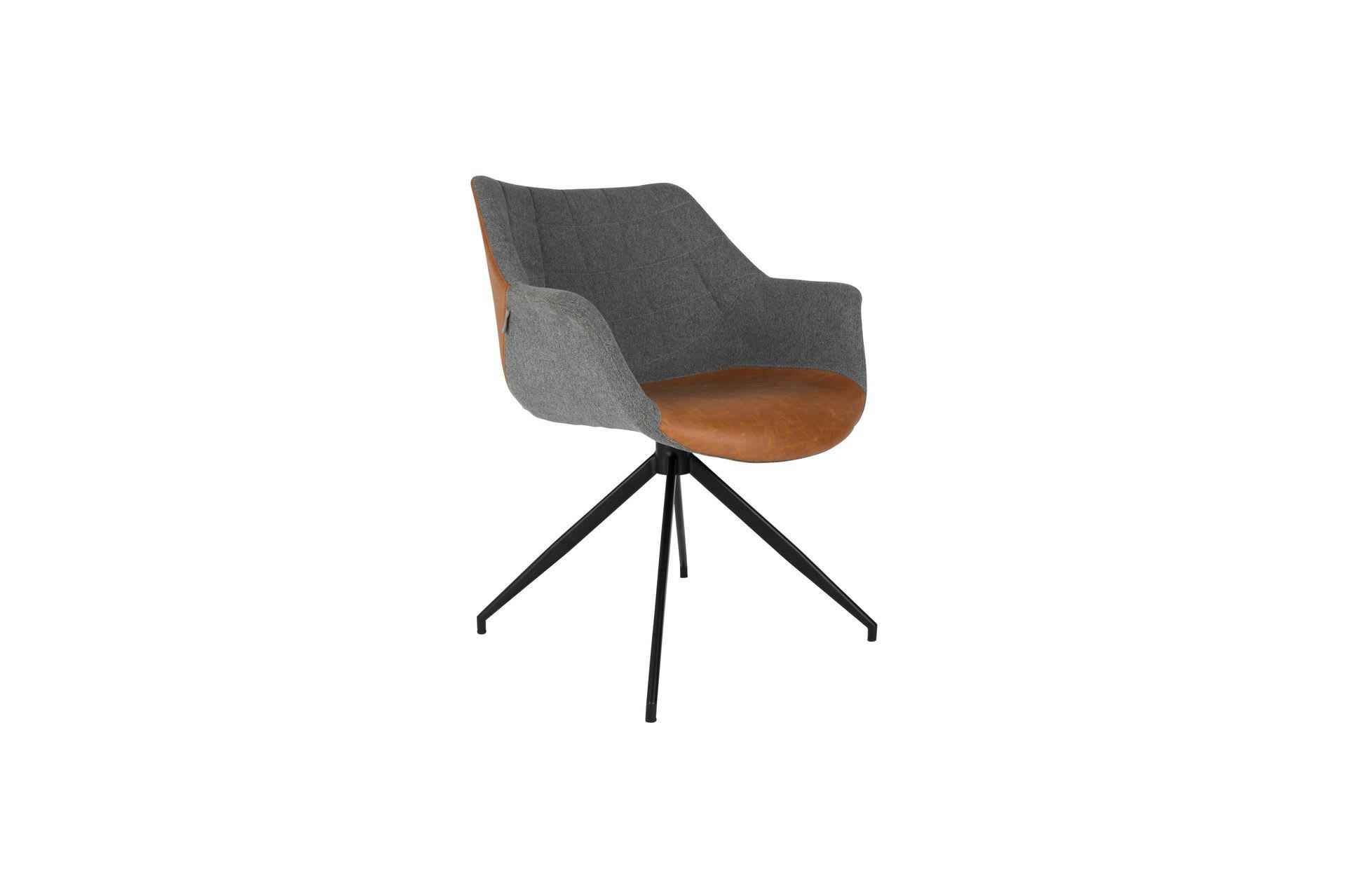 DOULTON - Fauteuil en cuir marron et tissu gris