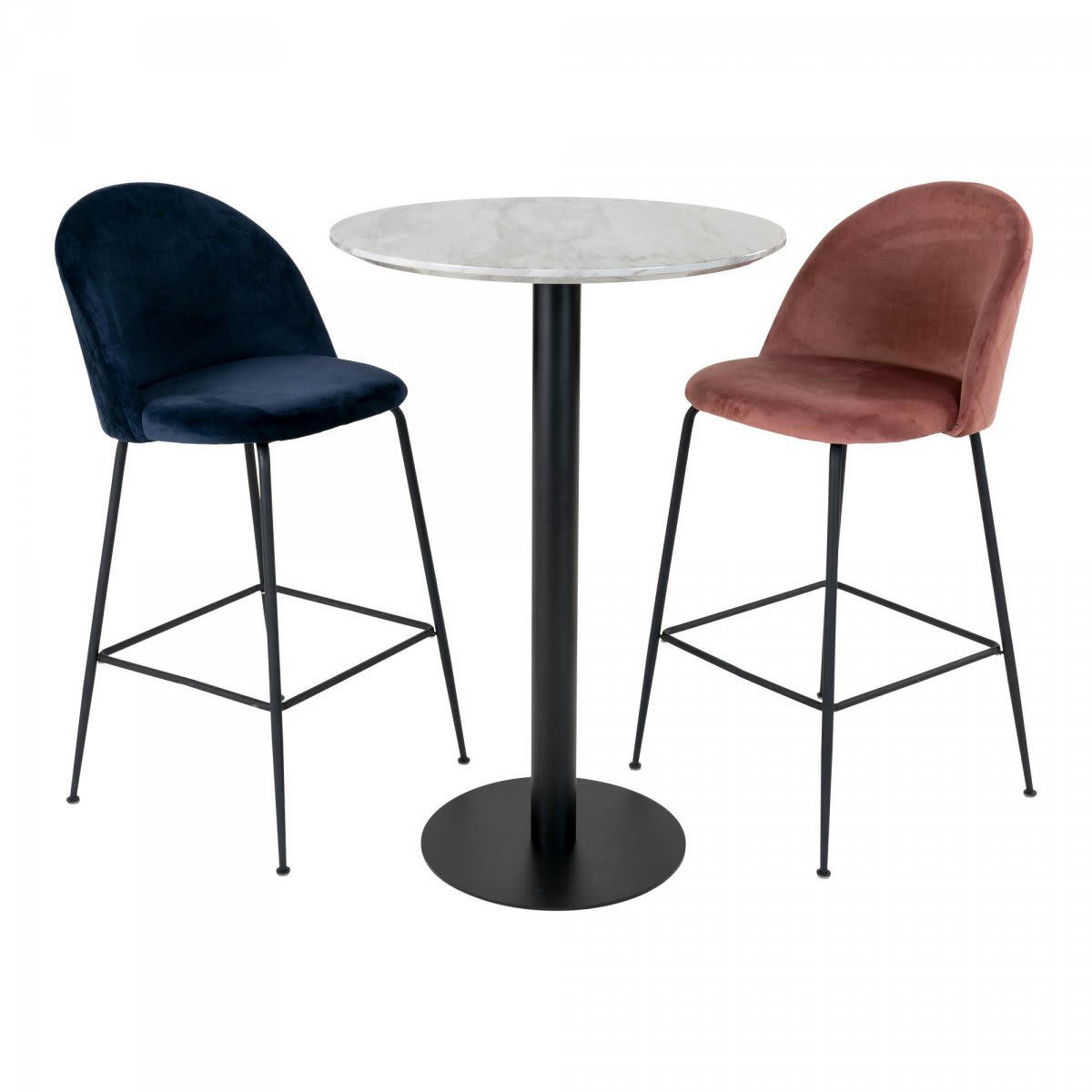SIENNA - Table haute ronde effet marbre pied métal noir