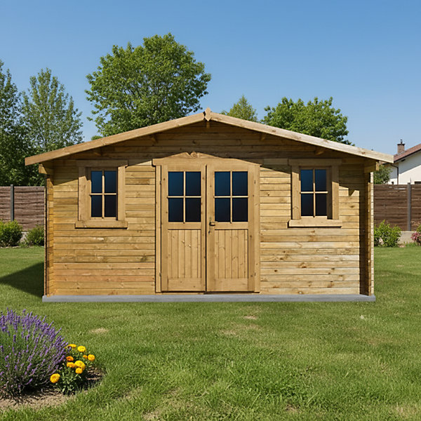 Abri de jardin bois traité 16m² double porte fenêtres Gardy Shelter