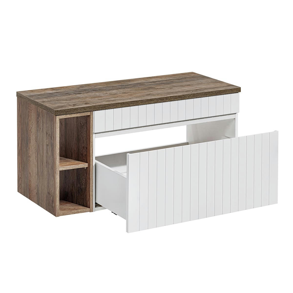 - Meuble sous-vasque 100cm 2 niches blanc et naturel