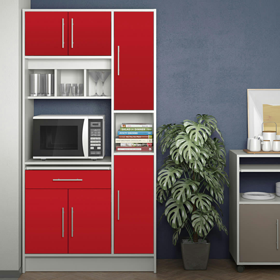 LOUISE - Desserte micro-onde effet bois blanc et rouge