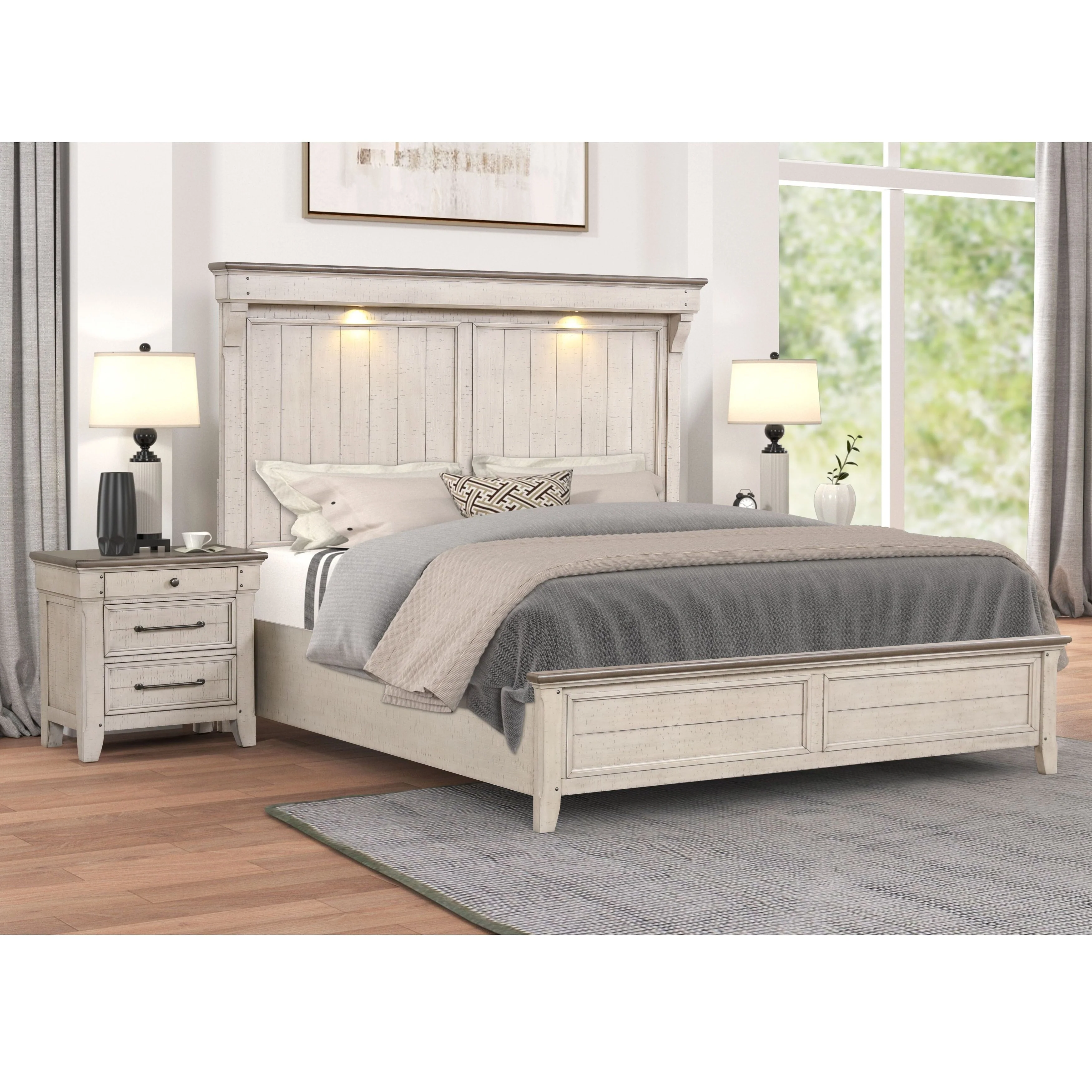 Roundhill Furniture Walcott 3-Piece Bedroom Set with Touch LED Lighting