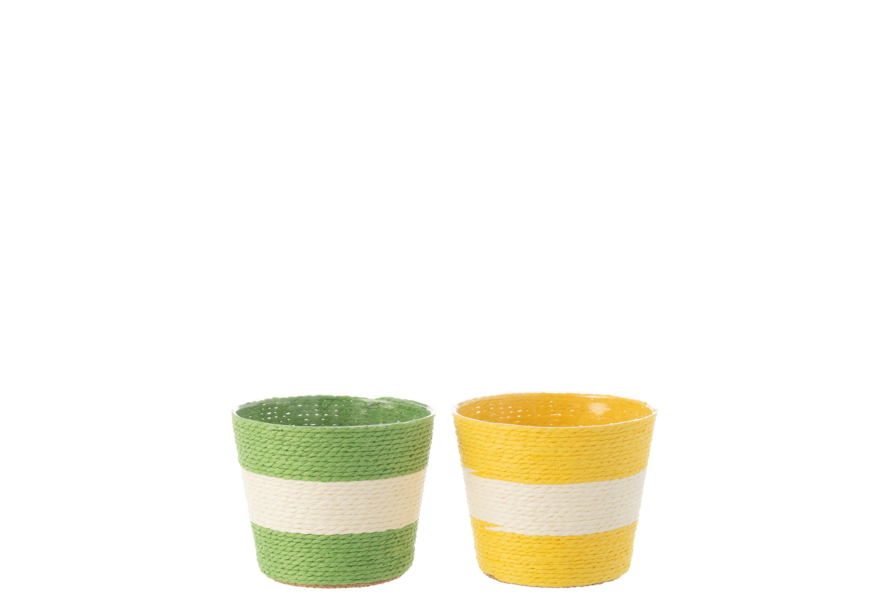 J-Line bloempot Touwtjes Streep - papier - geel/groen - extra small - 2 st. - Ø 11.5 cm