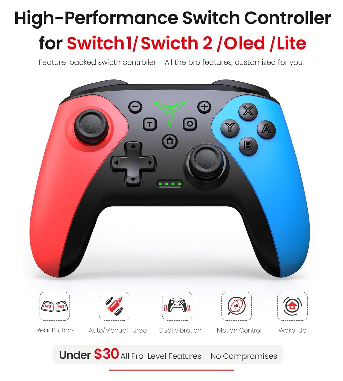Wireless Switch Controller for Nintendo Switch/Switch 2/Lite/OLED Controller, Switch Controller with a Mouse Touch Feeling on Back Buttons, Extra Switch Pro Controller with Wake-up,Programmable, Turbo Function