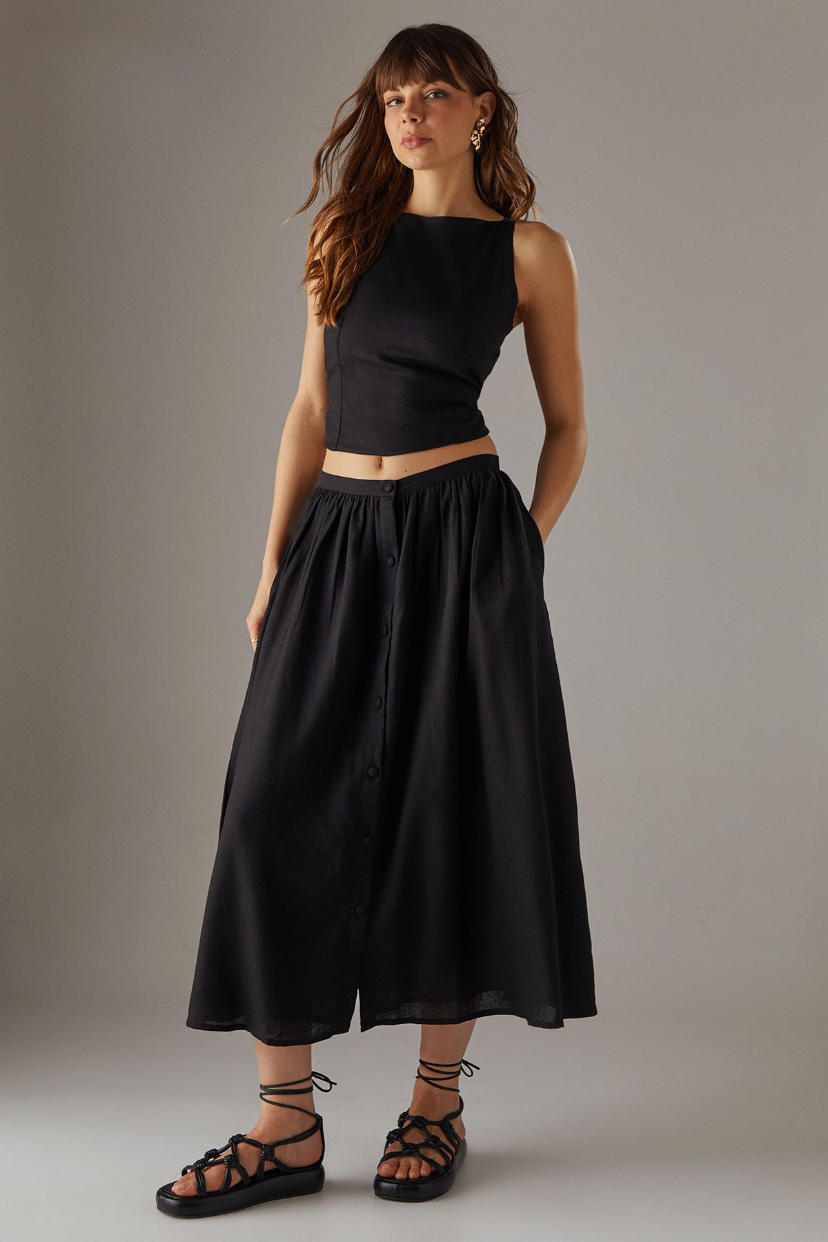 Warehouse Premium Linen Blend Racer Cross Back Crop Top