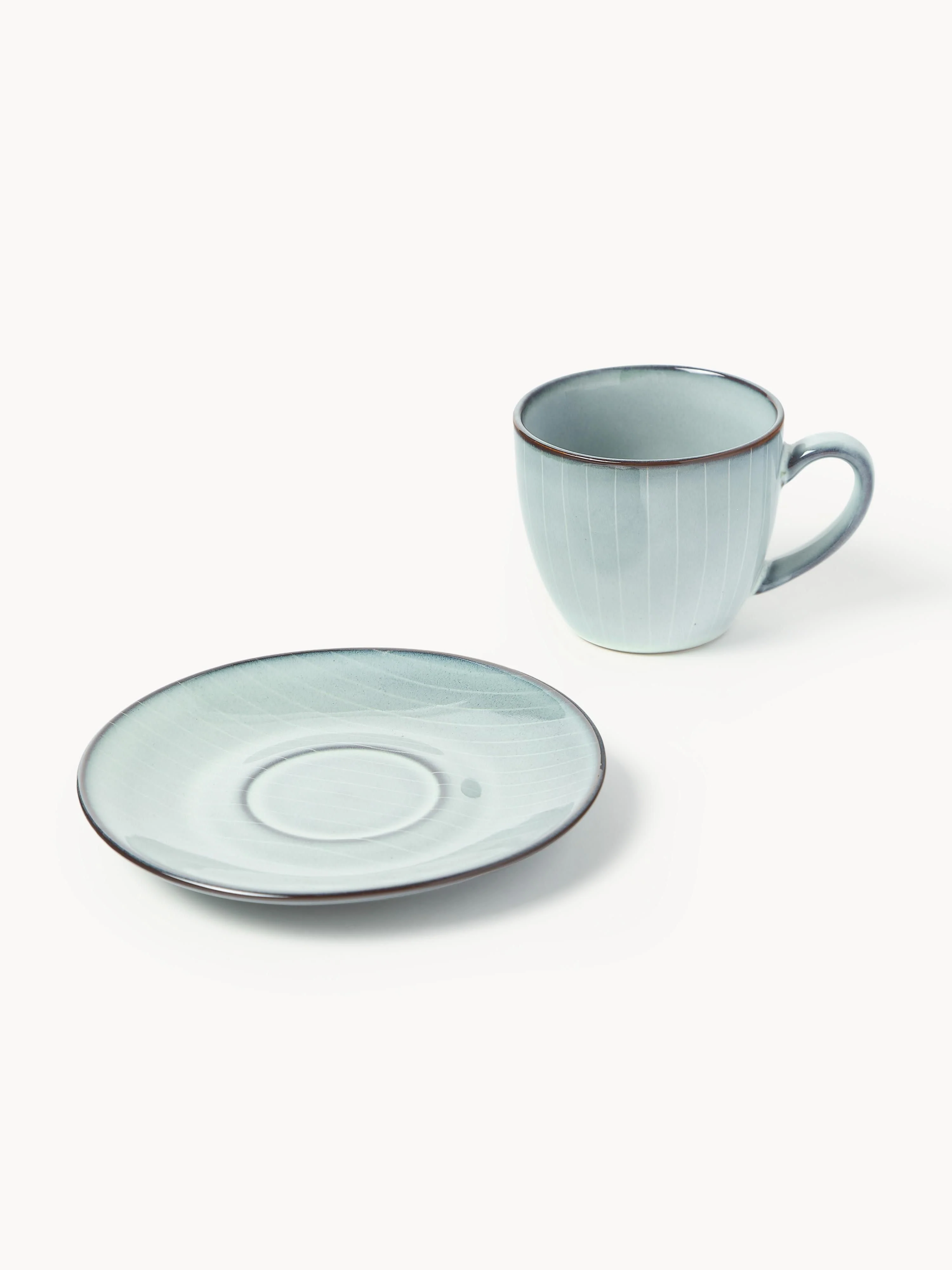 Handgefertigte Kaffeetasse Nordic Sea mit Untertasse