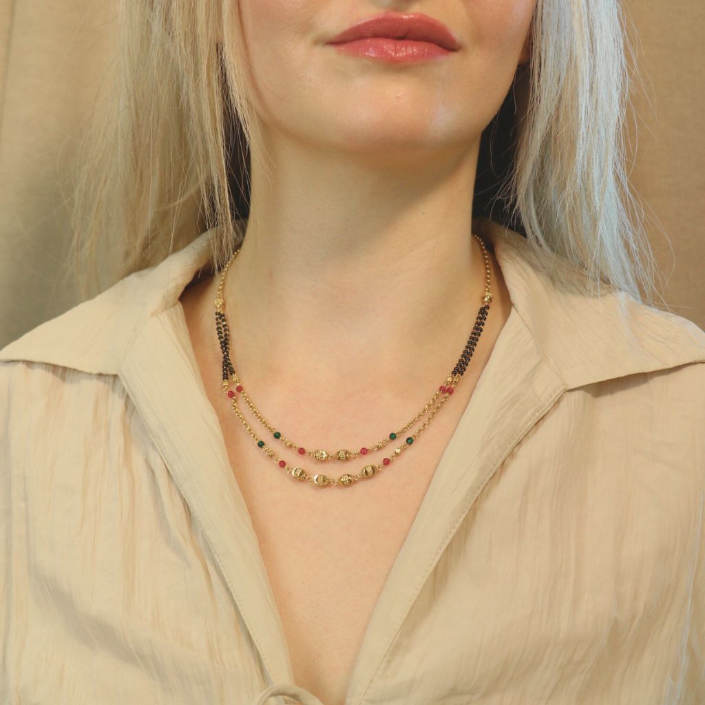 The Colourful Aura Two layer Gold Beaded Indian Traditional Mangalsutra Necklace