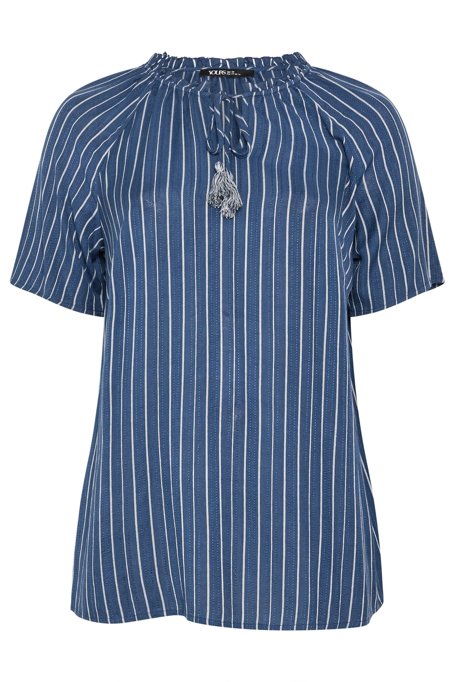 Yours Stripe Notch Neck Embroidered Blouse