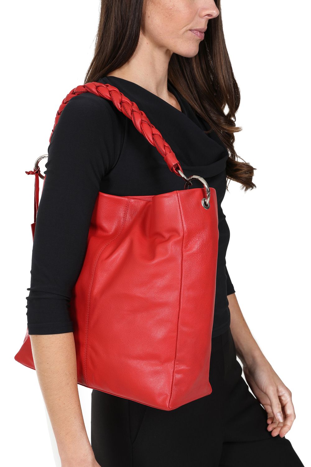 Hot Squash Plaited Detail Leather Shoulder Bag