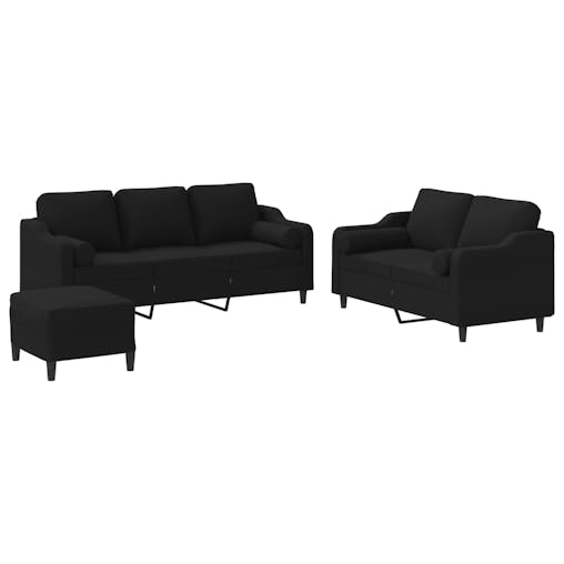 NNEVL 3 Piece Sofa Set with Pillows Black Fabric