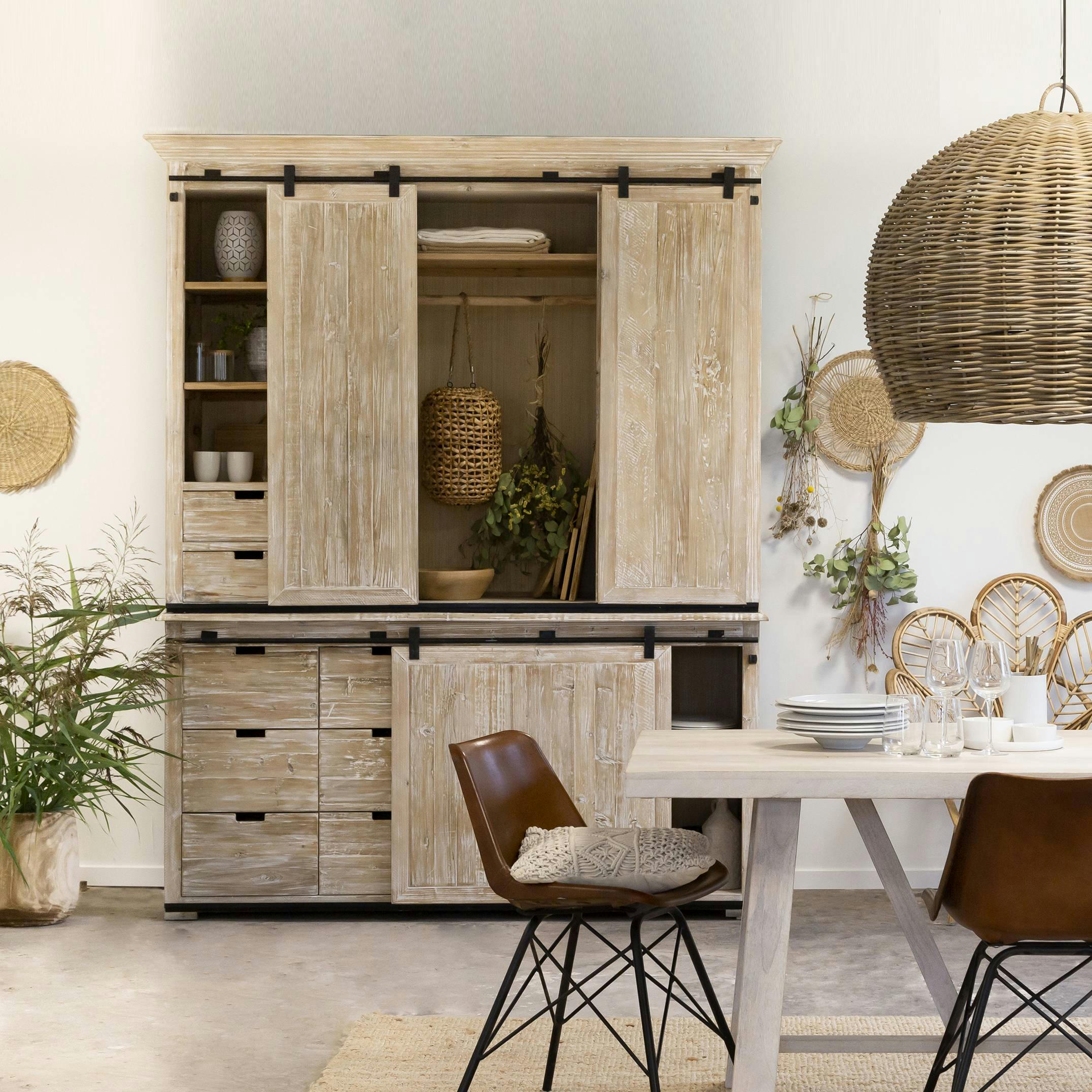 - Vaisselier en bois gris clair 187 cm