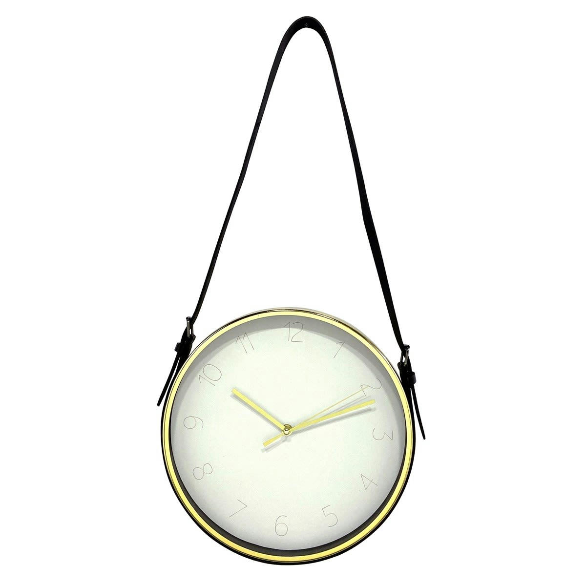 - Horloge ronde à lanière blanc doré 30,5x30,5cm