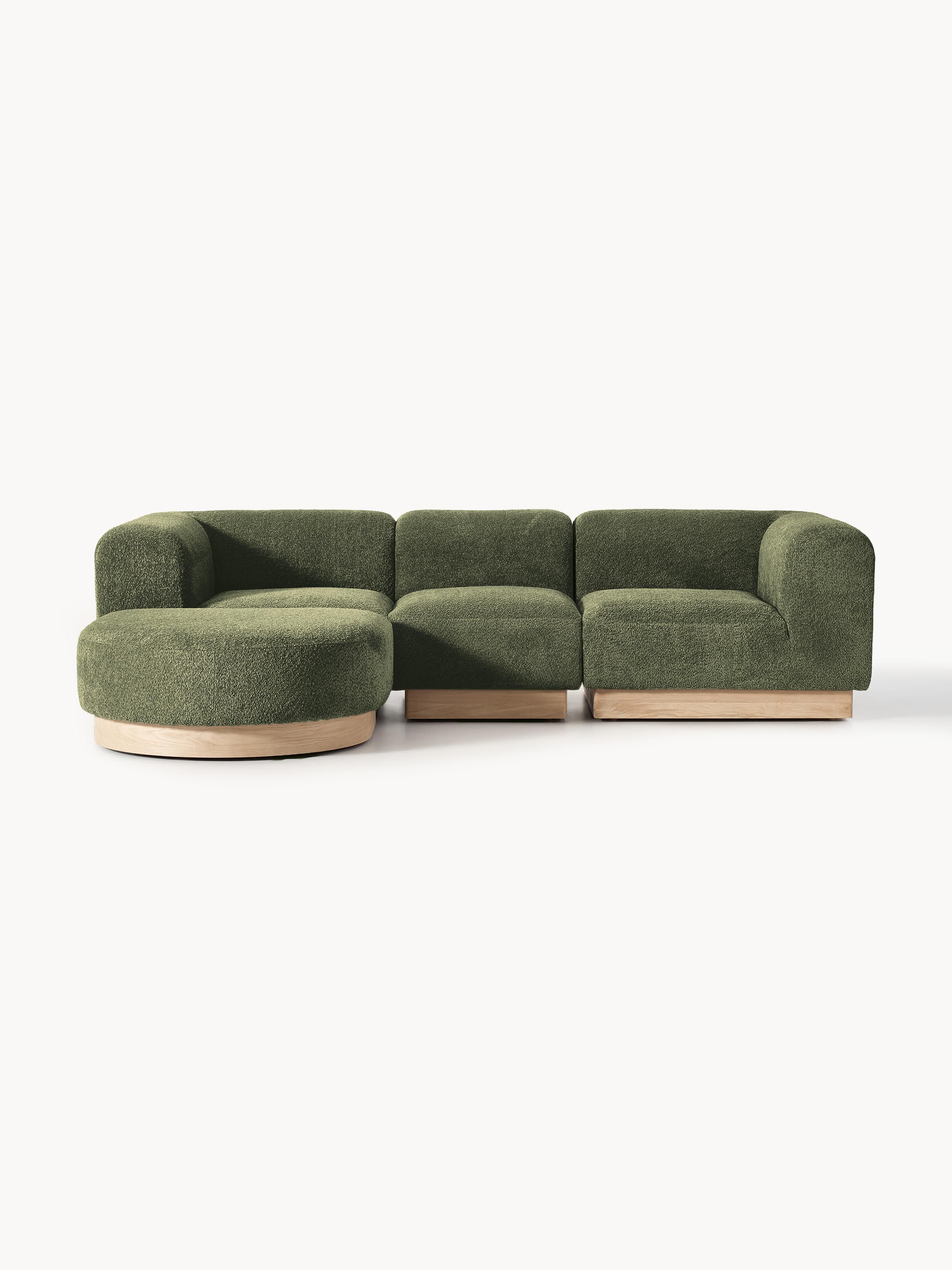 Modulares Sofa Natalie (3-Sitzer) aus Teddy-Bouclé mit Hocker (links/rechts)