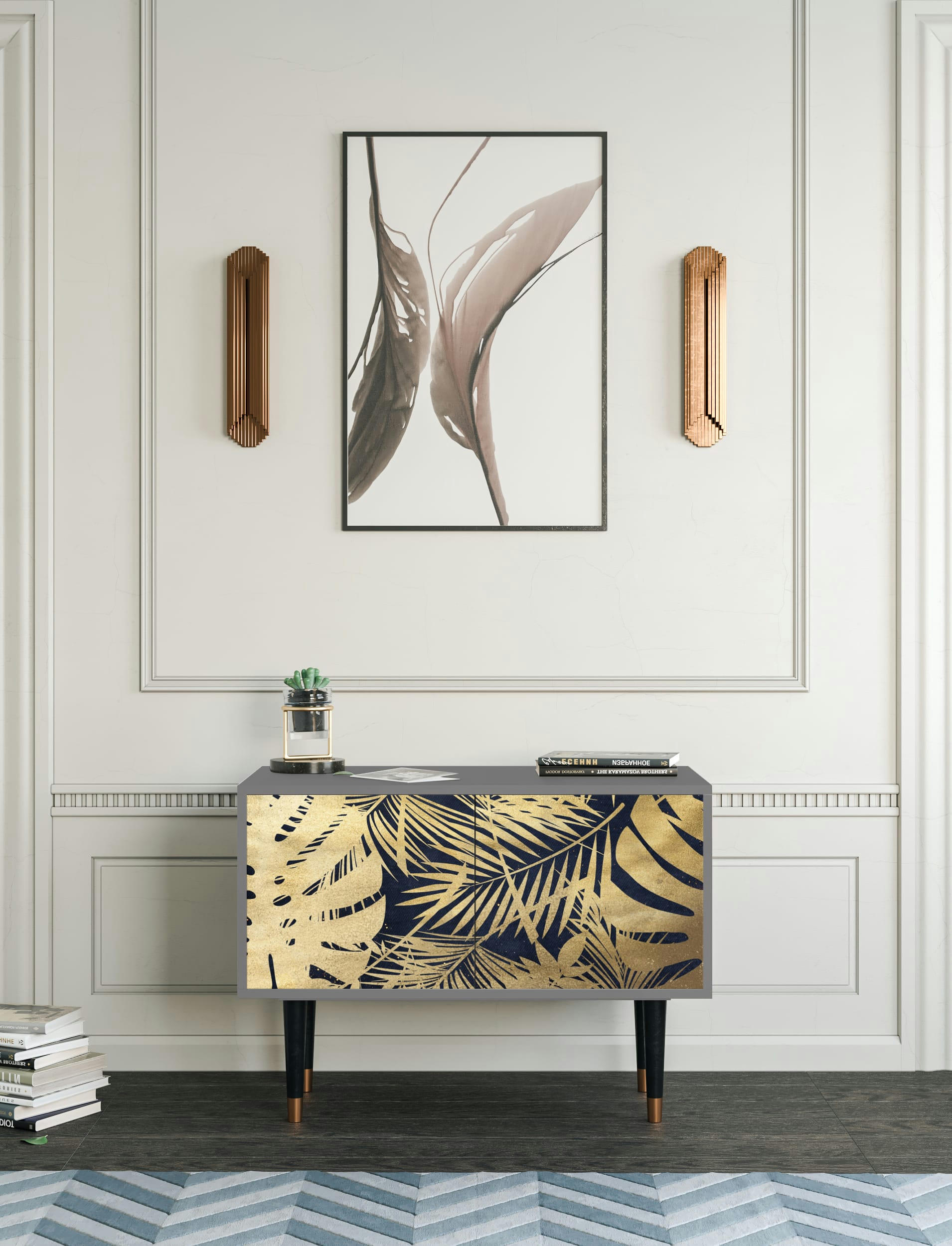 JUNGLE VIBES - Buffet bas  bleu et jaune 2 portes L 94 cm