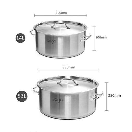 SOGA 14L & 83L Stainless Steel Stock Pot - Top-Grade 18/10 Stockpot